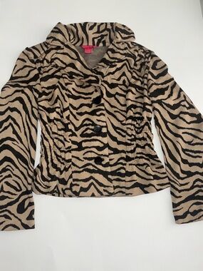 Zebra Print Cropped Jacket Women Button Up Lightweight Animal Print Blazer